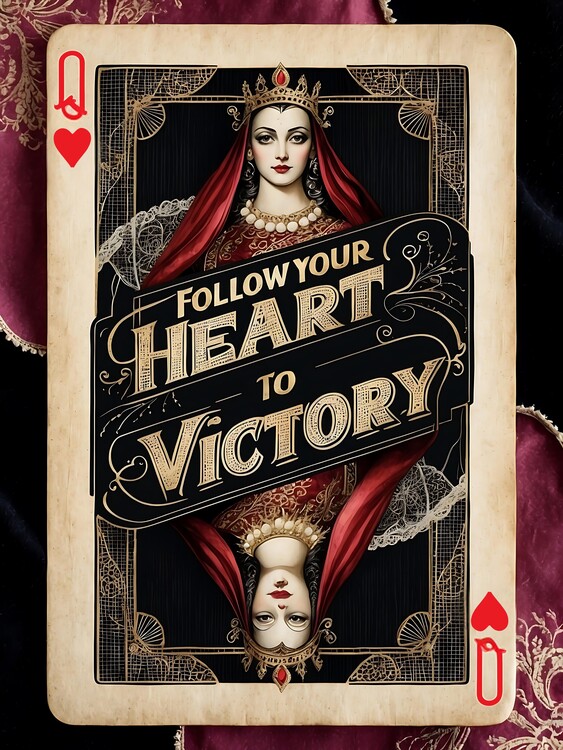 Плакат Retro Queen of Hearts Illustration Vintage Card Game Decor