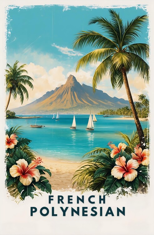 Плакат Vintage French Polynesia Art Print with South Pacific Charm