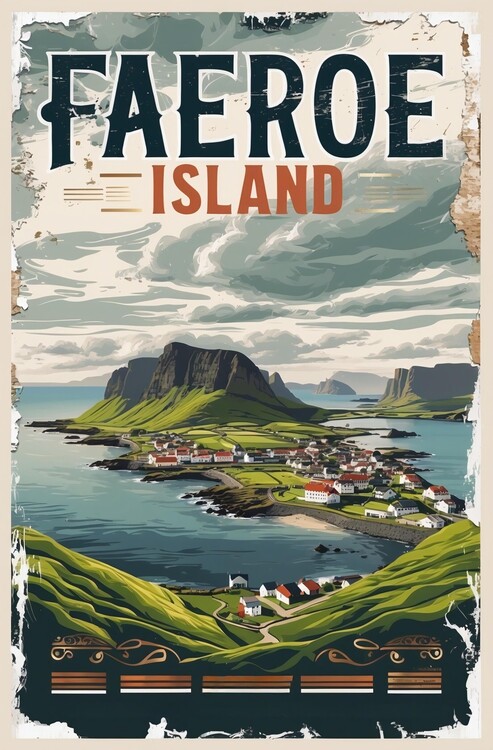 Плакат Vintage Faeroe Islands Art Print Showcasing Nordic Scenery