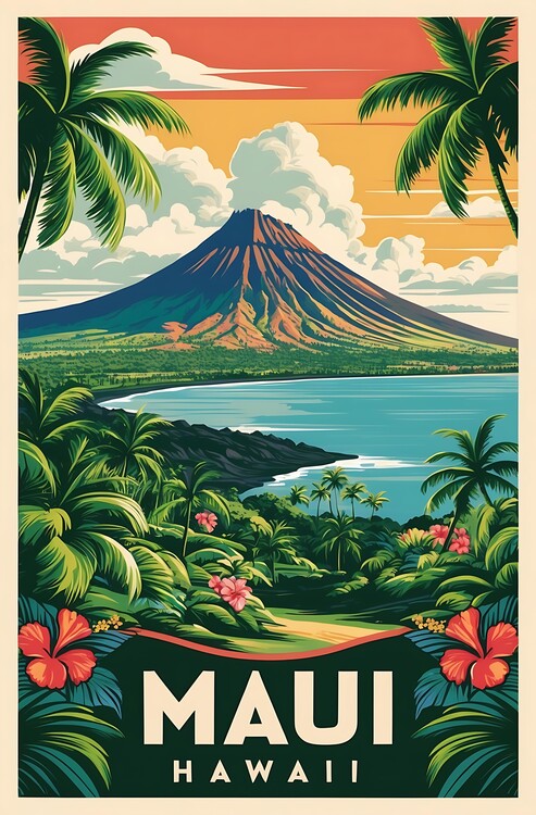 Плакат Vintage Maui Art Print Highlighting Hawaiian Beauty