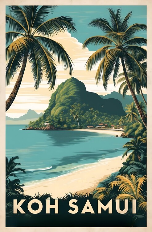 Плакат Retro Koh Samui Illustration Capturing Thai Island Beauty