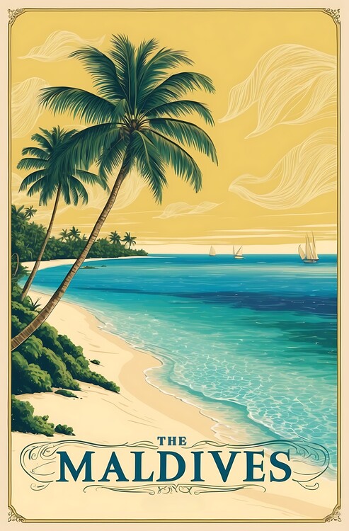 Плакат Vintage Maldives Illustration Capturing Paradise Vibes
