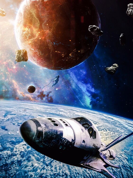 Poster Spaceship and astronaut outer space