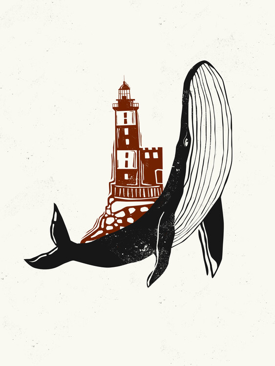 Poster Whale & Lighthouse