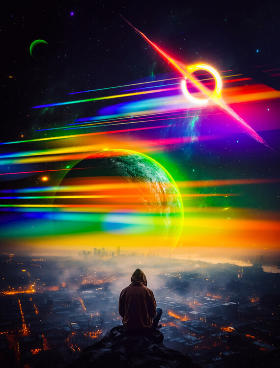 Plagát Overlooking the city with a view of the universe