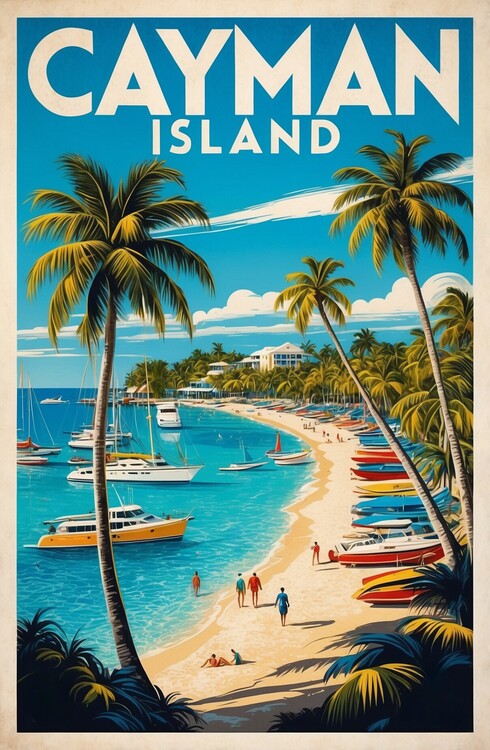 Плакат Retro Cayman Island Art Print for Coastal Wall Art