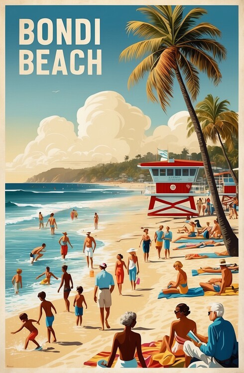 Плакат Bondi Beach Vintage Art Print for Coastal Decor