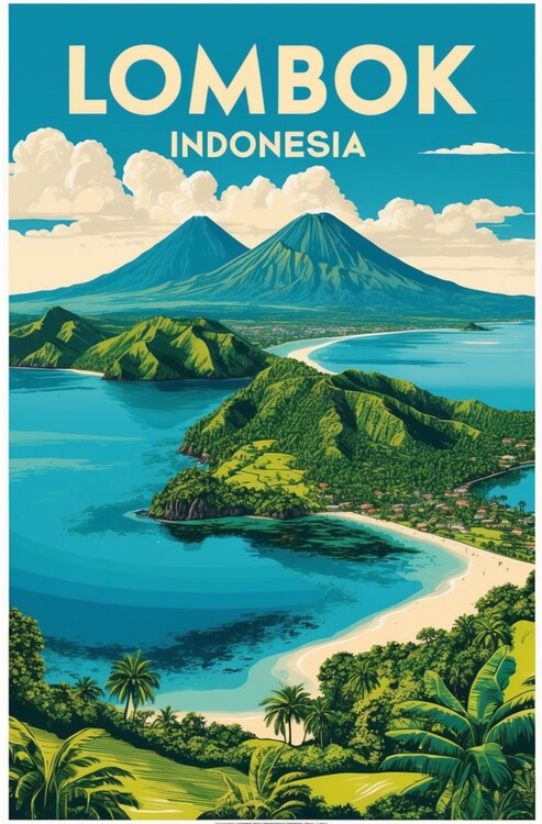 Плакат Retro Lombok Island Art Print with Exotic Charm
