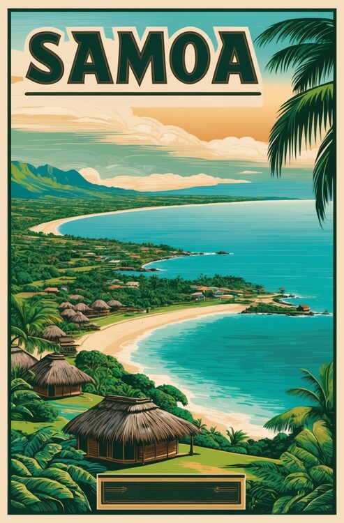 Плакат Vintage Samoa Art Print Showcasing Island Scenery