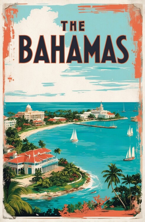 Плакат Vintage Bahamas Illustration for Coastal Lovers