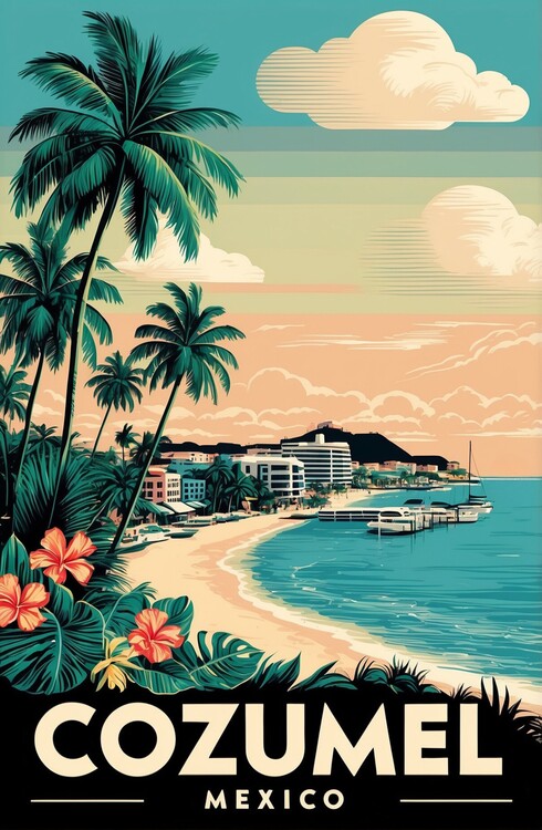Плакат Vintage Cozumel Art Print for Tropical Decor