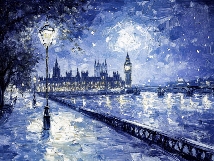 Poster London in the style of Vincent Van Gogh
