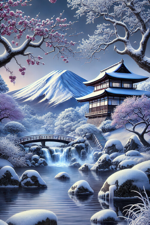 Poster Mount Fuji Winter Japan