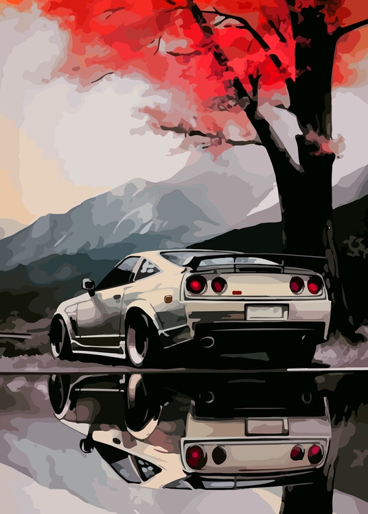 Плакат Car under red tree