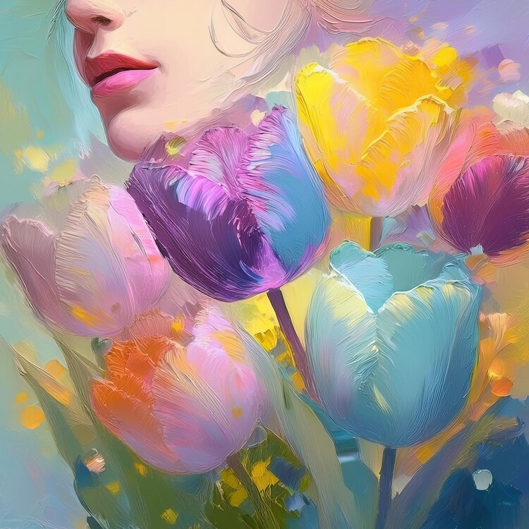 Poster Woman in Tulips