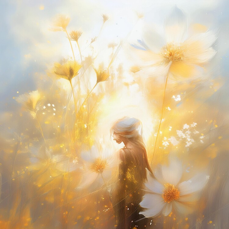 Poster Golden Goddess Among Flowers