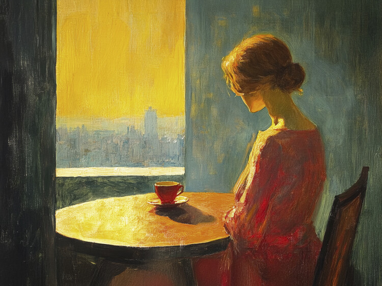 Плакат Afternoon Tea at Sunset in the style of Edward Hopper