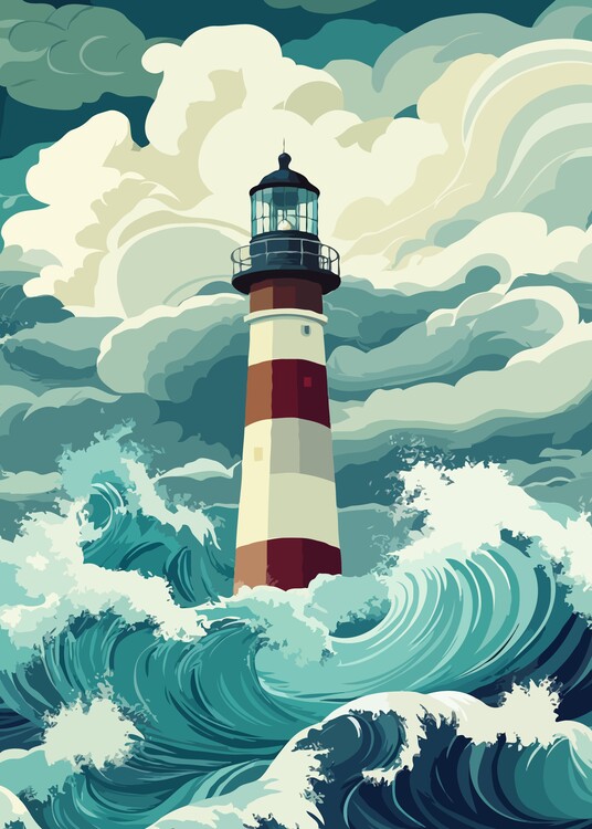 Poster lighthouse in the storm