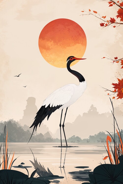 Poster Chinese style bird illustration.