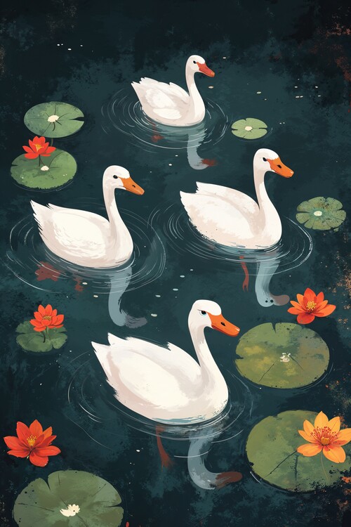 Juliste Chinese style bird illustration.