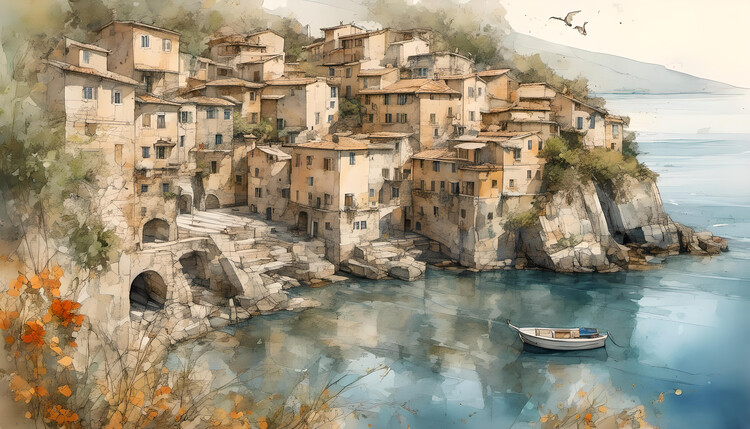 Poster Romantic Tuscan town on the coast 2