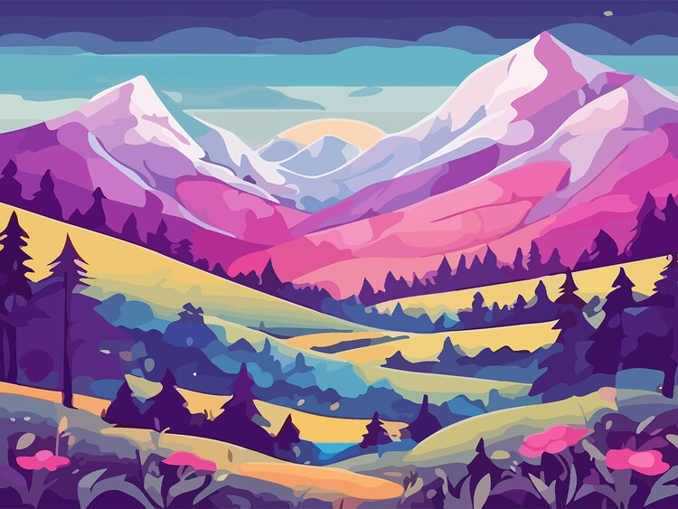 Plagát Illustration Of Mountain Landscape Art