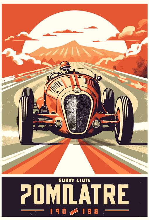 Poster Old Vintage Racing Car Illustration
