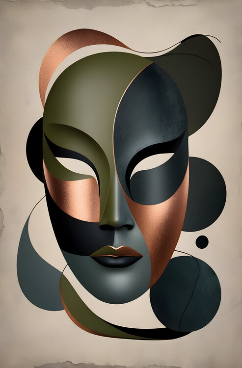 Плакат Vintage Mask Illustration in Earth Pastels