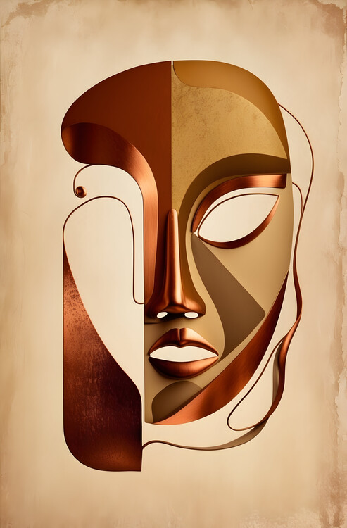 Плакат Vintage Abstract Mask in Bronze Tones