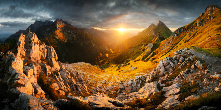 Плакат Late summer sunset on the mountain ridge