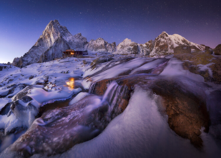 Poster Winter landscape during frosty night in High Tatras