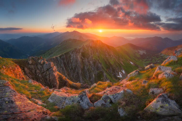 Plagát Summer evening on top of the mountain