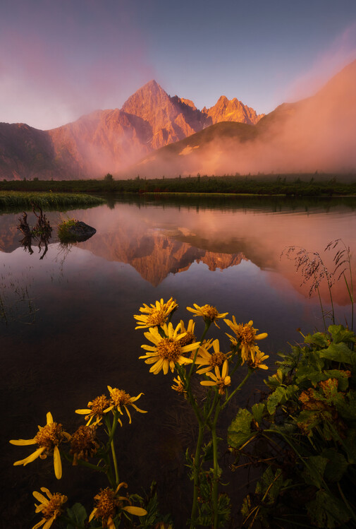 Plagát Mountain reflection in the alpine lake