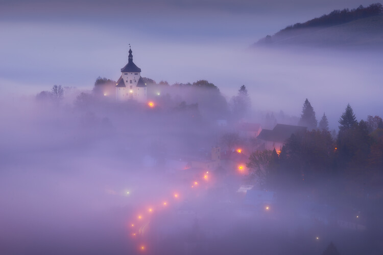 Poster Misty morning in the historic town of Banska Stiavnica