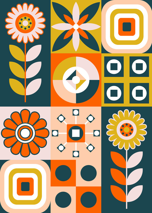 Poster Retro Floral Geometric Art