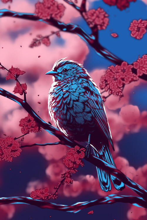Poster Bird and Flowers