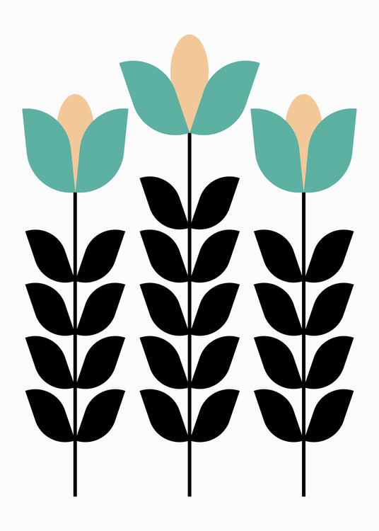 Плакат Three Minimalist Teal Flowers
