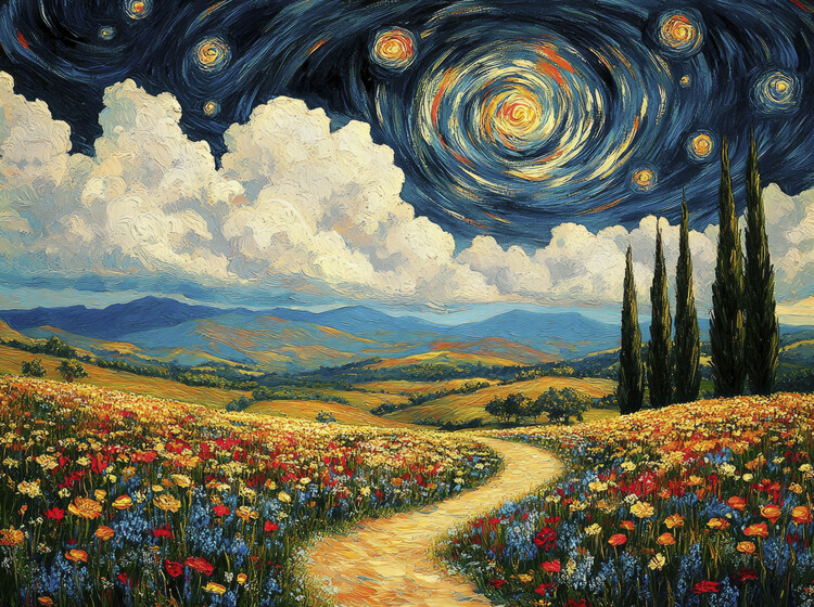 Плакат Colourful Landscape in the style of Vincent Van Gogh