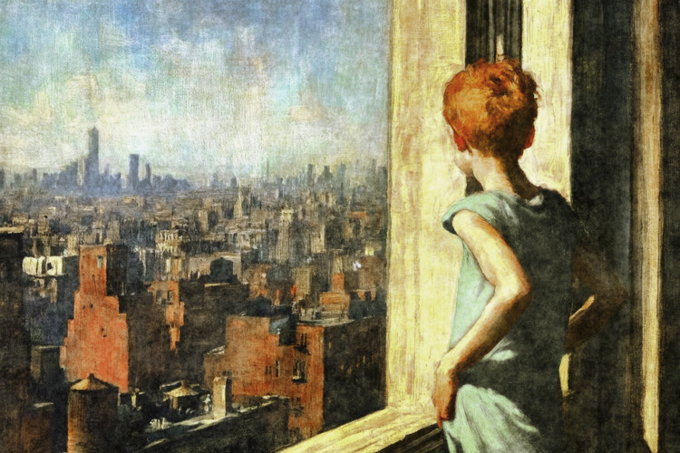 Плакат Cityscape boy inspired by Edward Hopper