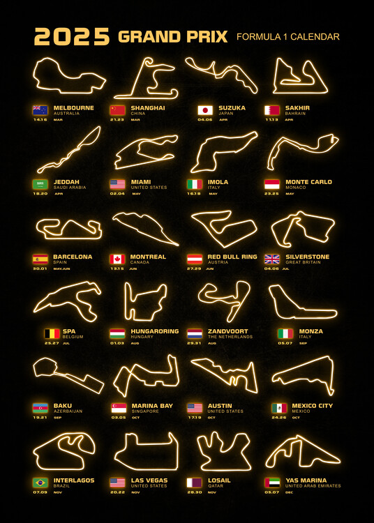 Poster Formula 1 Season Calendar 2025