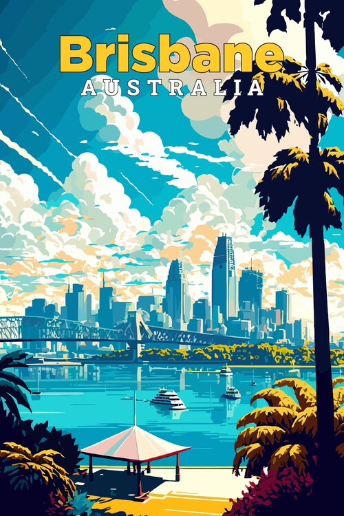 Plakát Brisbane Australia Art Travel Poster