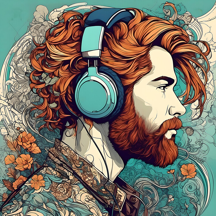 Poster hipster with headphones