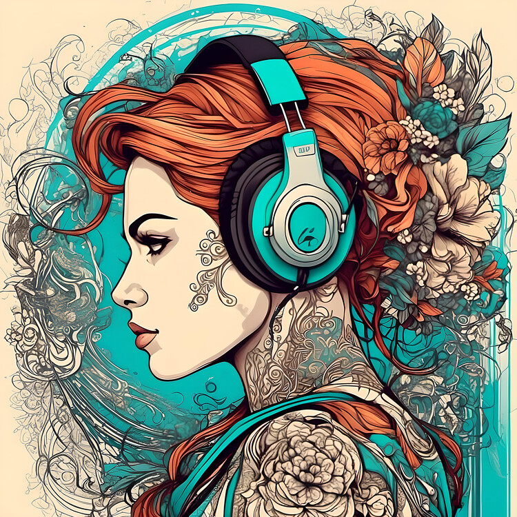 Poster hipster woman with headphones