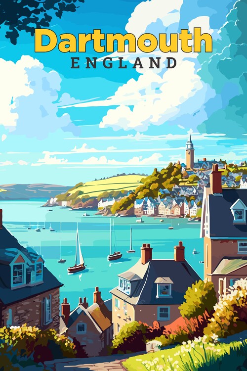 Plakát Dartmouth England  vintage Art Travel Illustration Poster