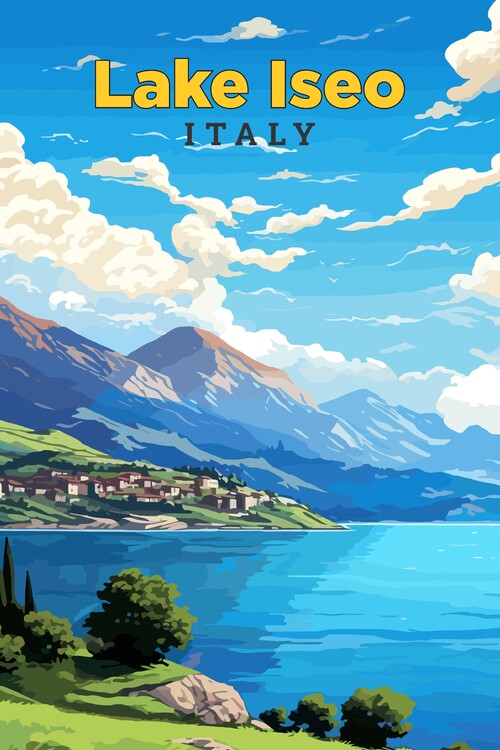 Plakát Lake Iseo Italy Vintage Art Travel Illustration Poster