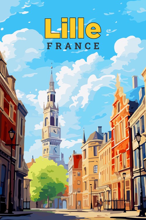 Plakát Lille France Vintage Art Travel Illustration Poster