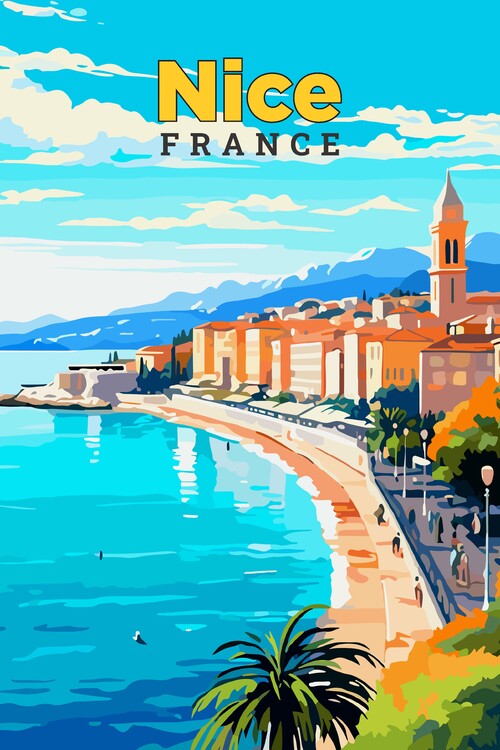 Plakát Nice France Vintage Art Travel Illustration Poster