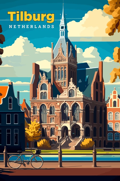 Plakát Tilburg Netherlands Vintage Art Travel Illustration Poster