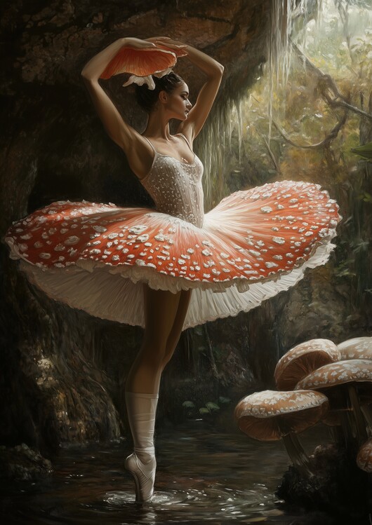 Poster Ballerina in Mushroom Dress