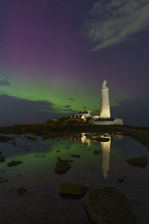 Poster St Marys lighthouse and aurora borealis